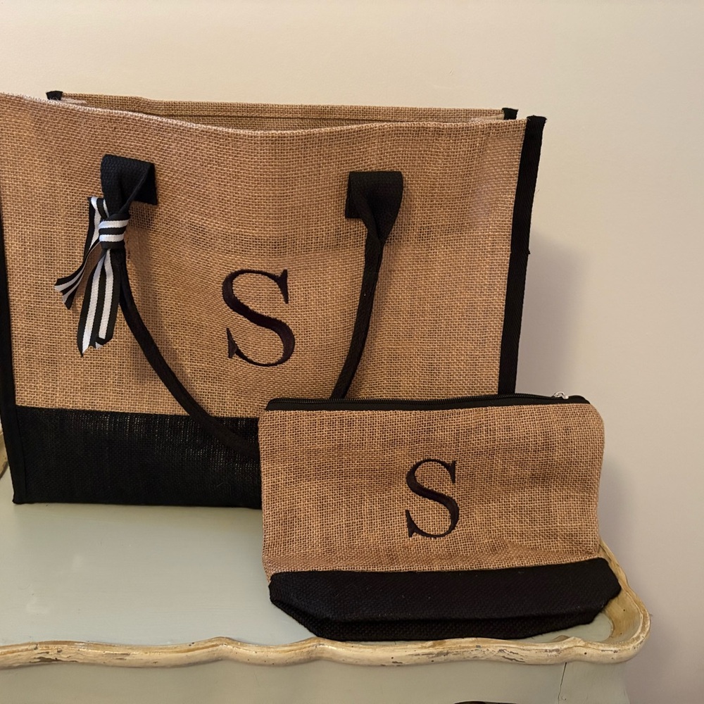 Stylish Tan and Black Tote Bag Set